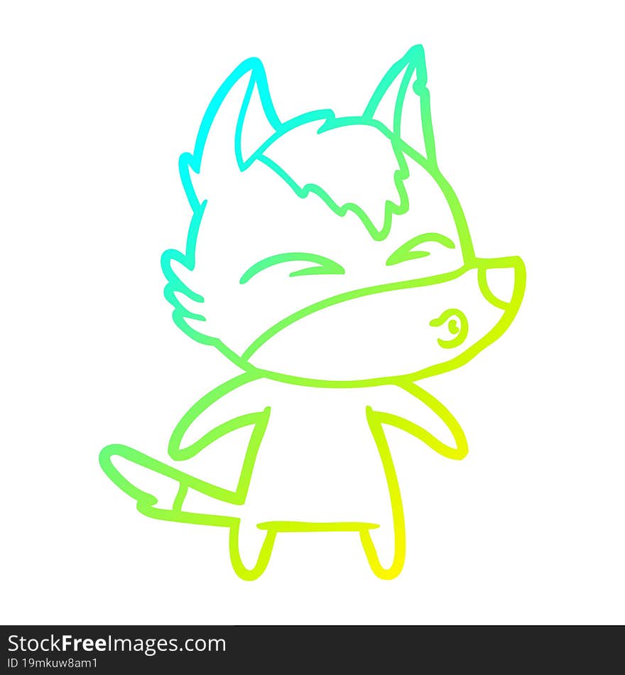 cold gradient line drawing cartoon wolf whistling