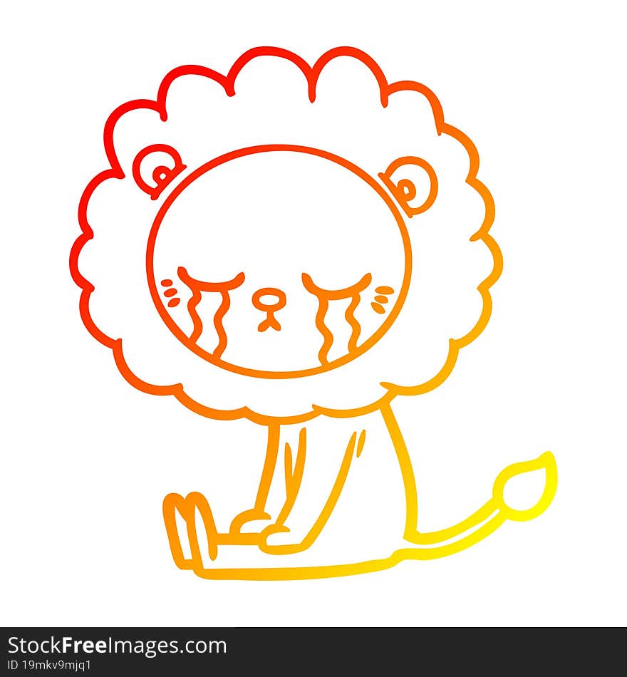 warm gradient line drawing of a crying cartoon lion