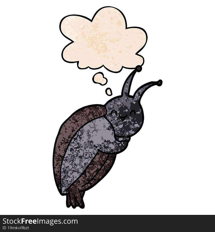 cute cartoon beetle and thought bubble in grunge texture pattern style