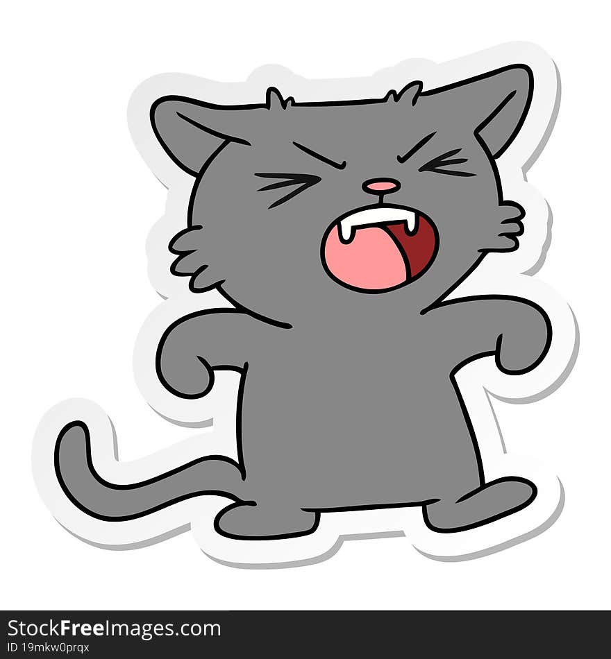 sticker cartoon doodle of a screeching cat