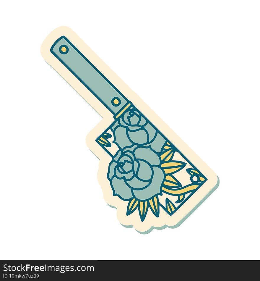 tattoo style sticker of a cleaver and flowers