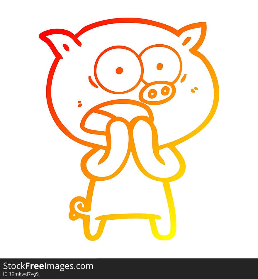 warm gradient line drawing cartoon pig shouting