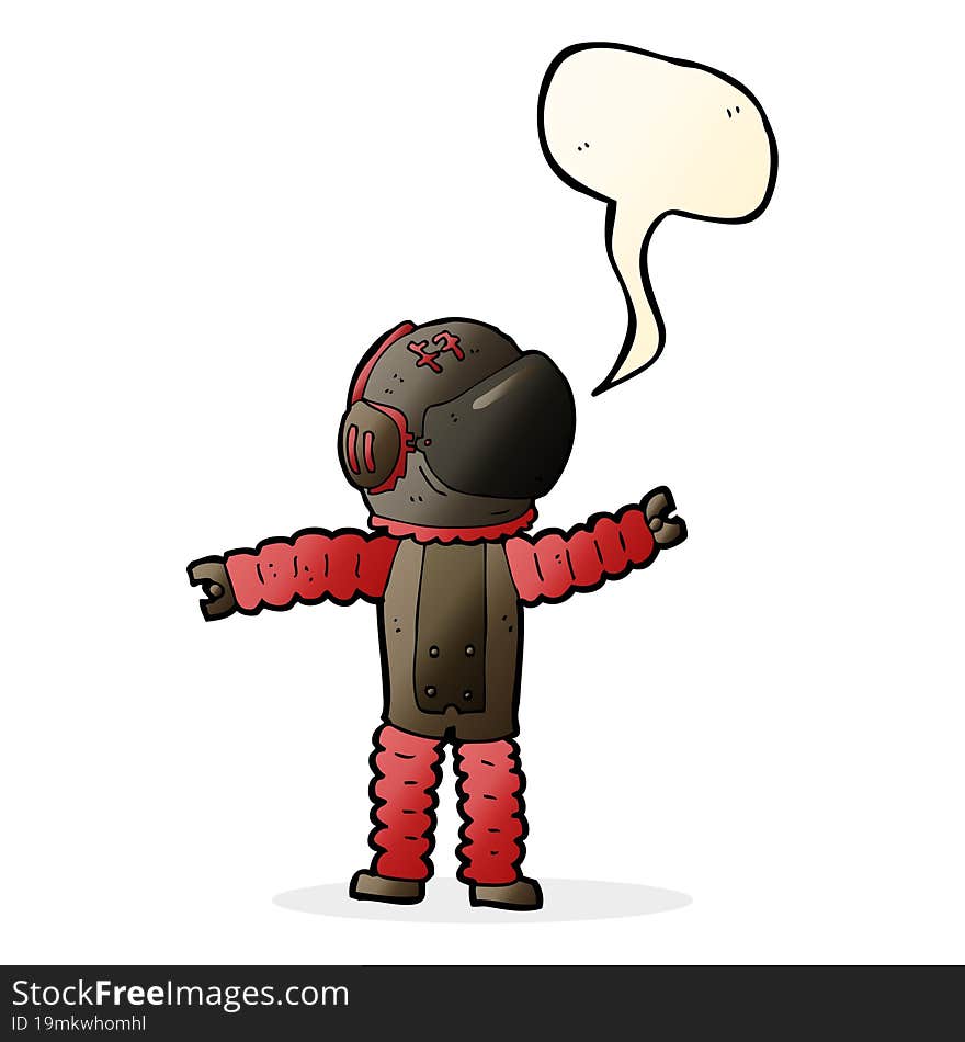 cartoon astronaut reaching with speech bubble