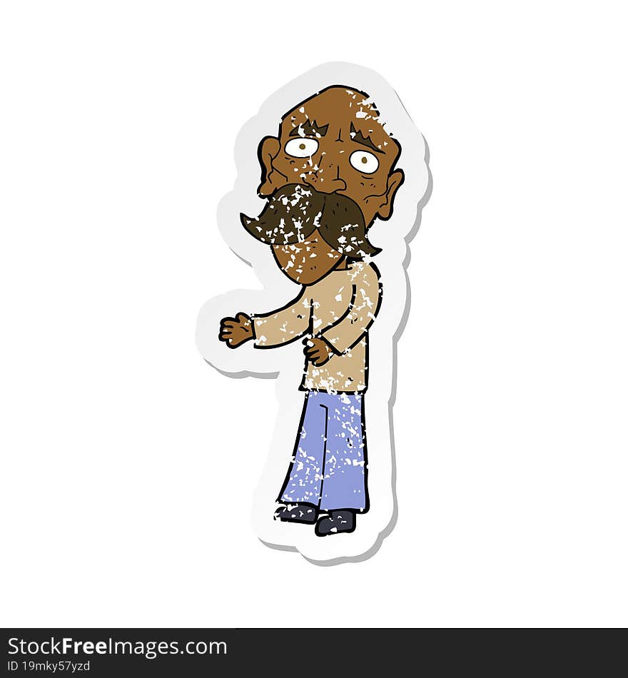 retro distressed sticker of a cartoon lonely old man