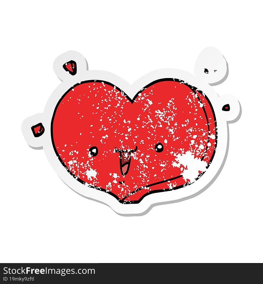 distressed sticker of a cartoon happy love heart