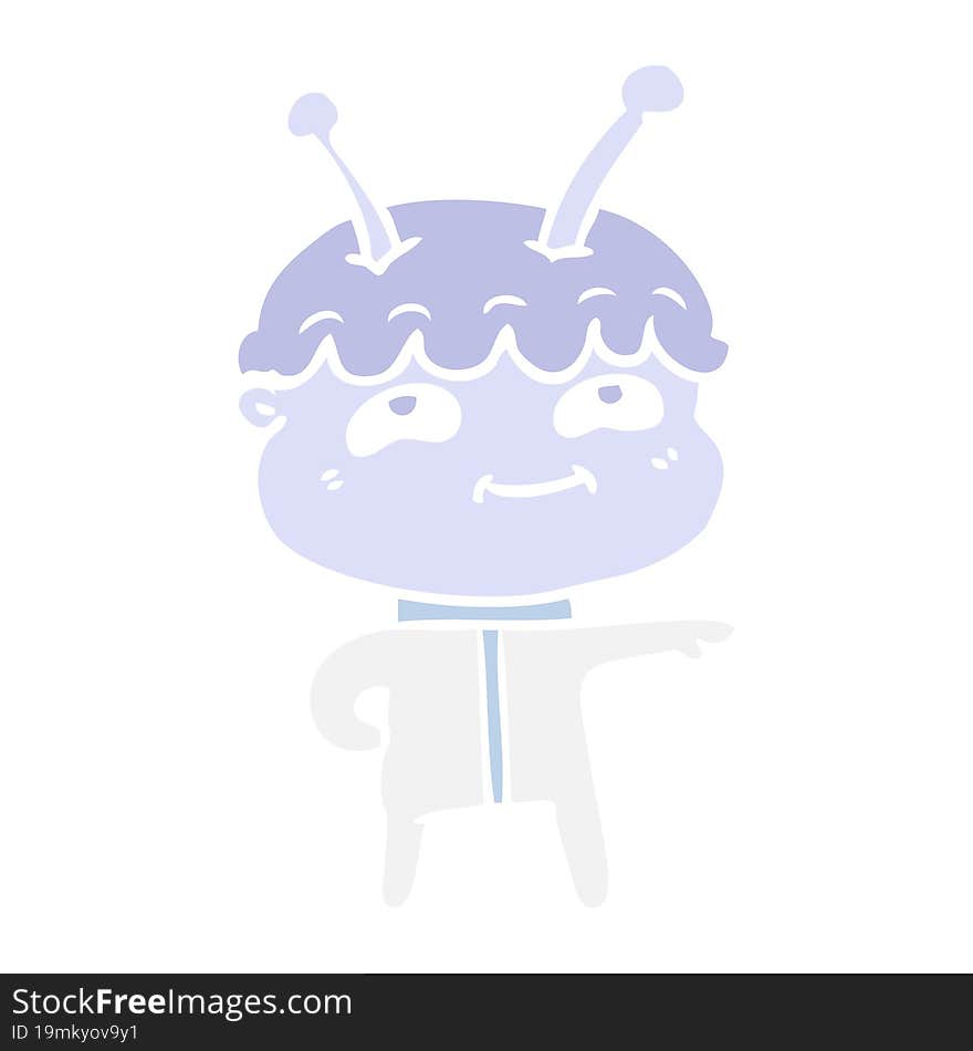 friendly flat color style cartoon spaceman pointing