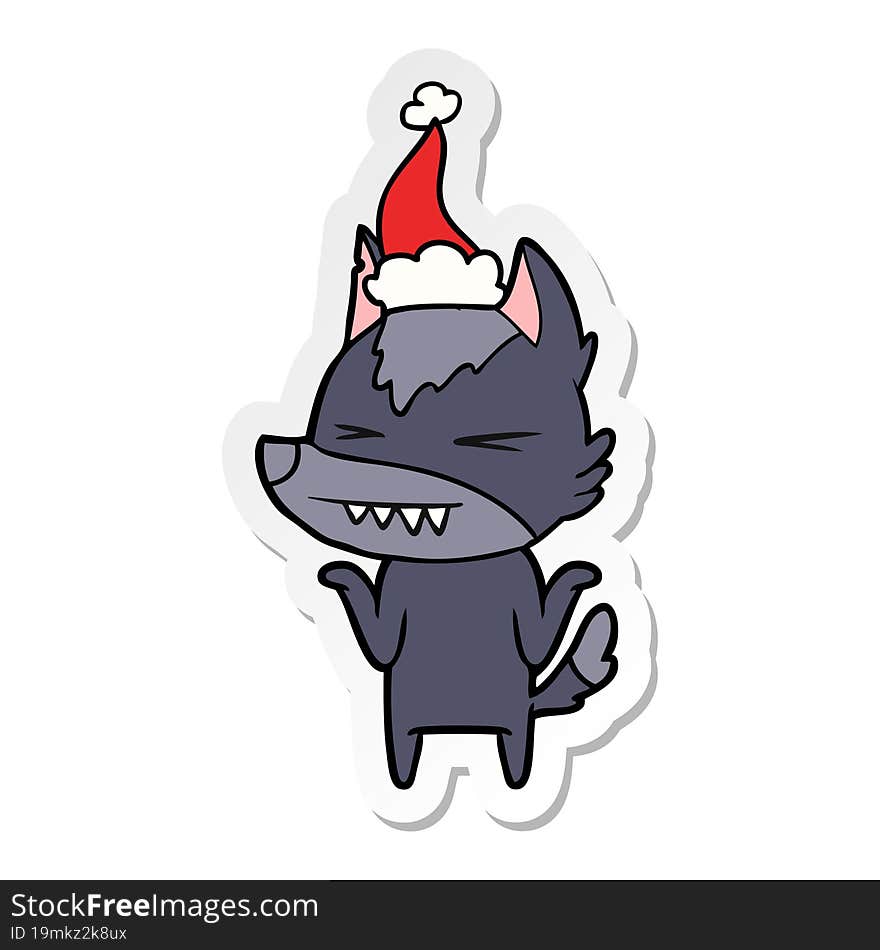 angry wolf sticker cartoon of a wearing santa hat