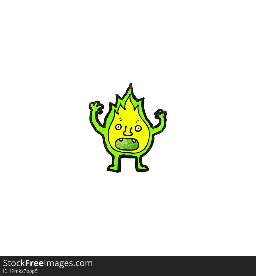 cartoon green flame spirit