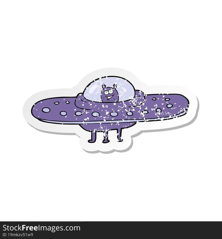 retro distressed sticker of a cartoon flying saucer