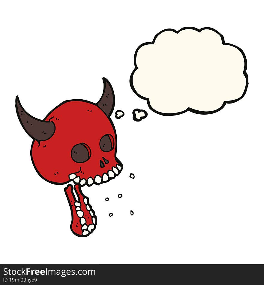 cartoon spooky skull with thought bubble