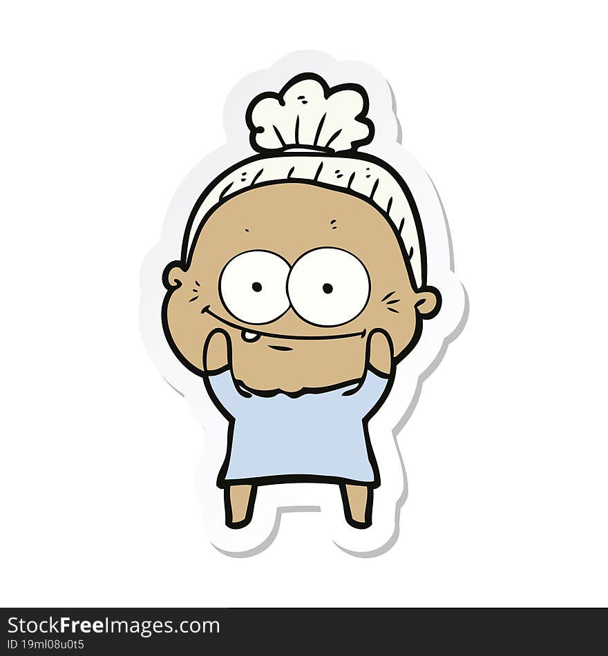 sticker of a cartoon happy old woman