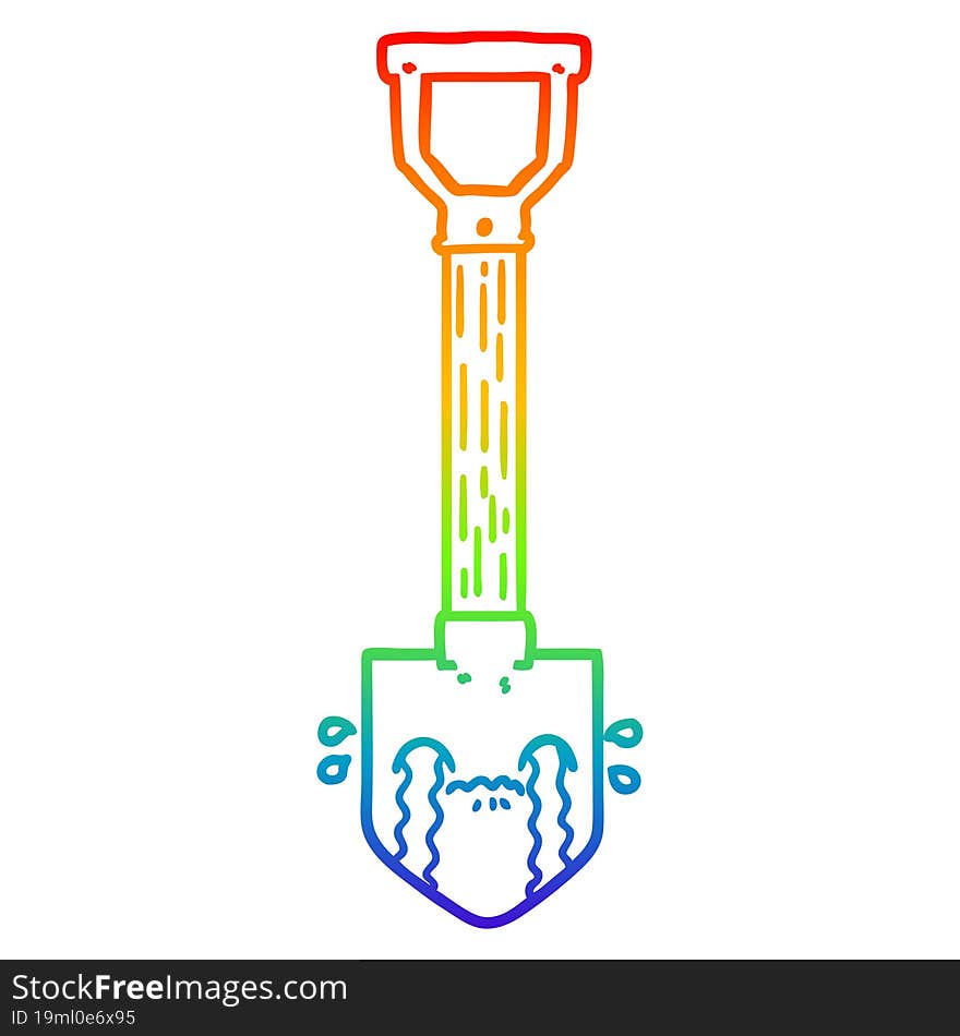 rainbow gradient line drawing of a cartoon crying shovel