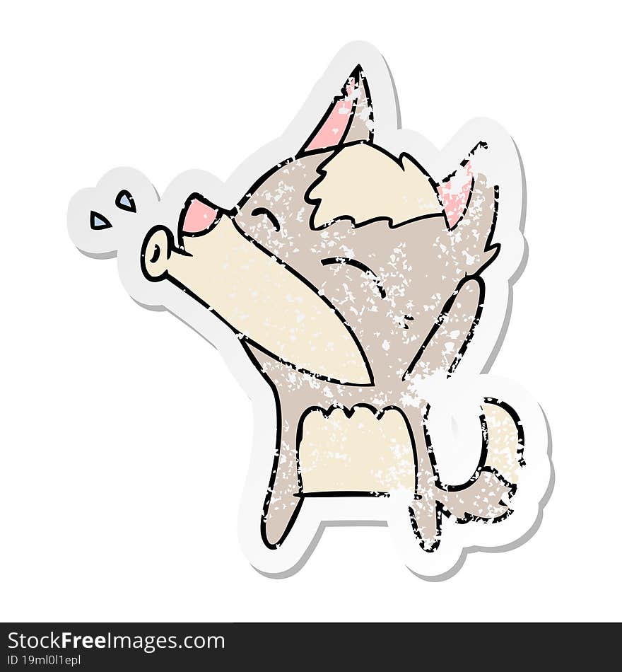 distressed sticker of a howling wolf cartoon