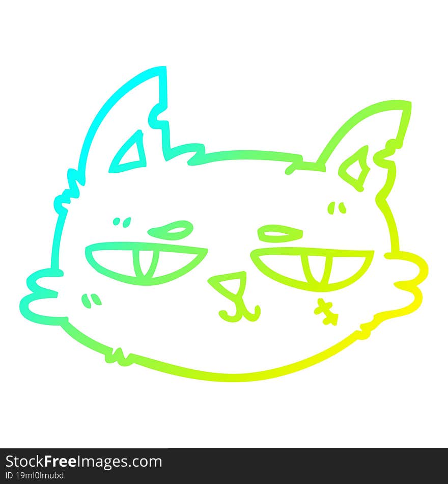 cold gradient line drawing cartoon tough cat face