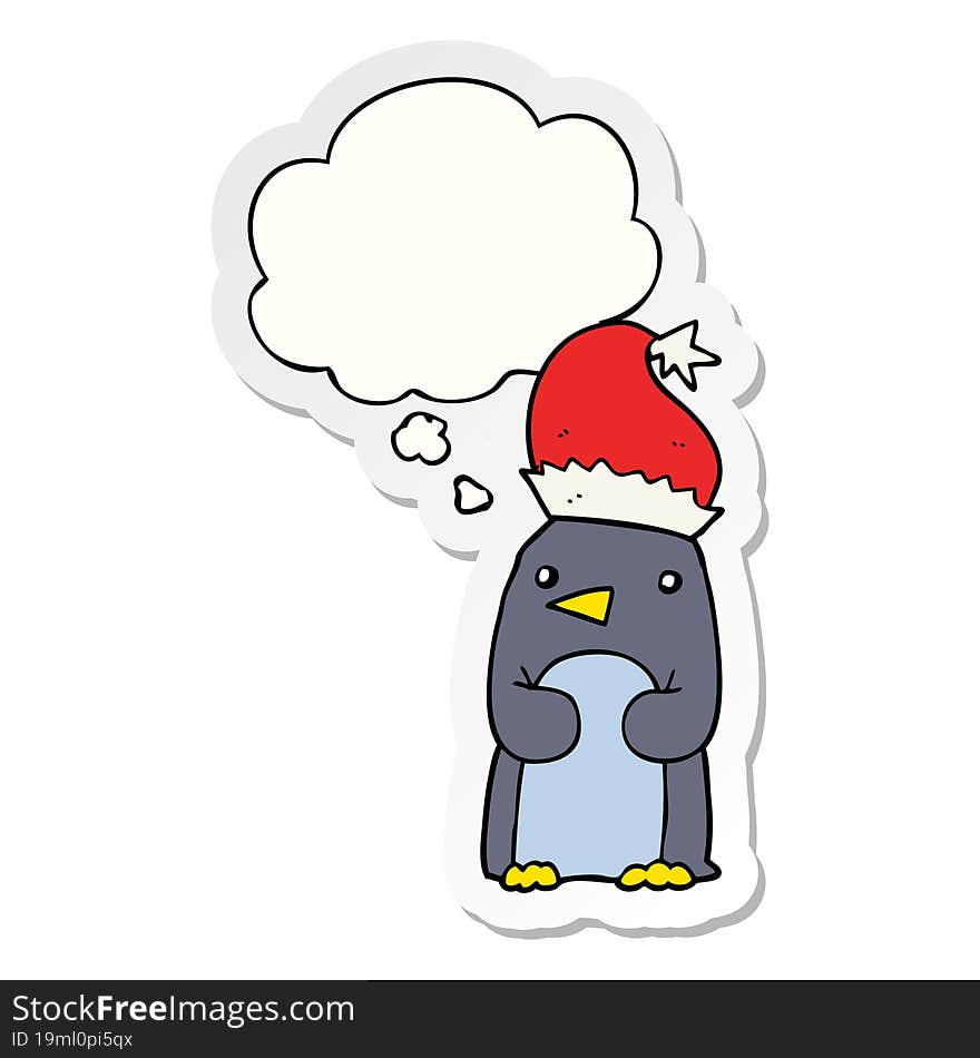 cute christmas penguin and thought bubble as a printed sticker