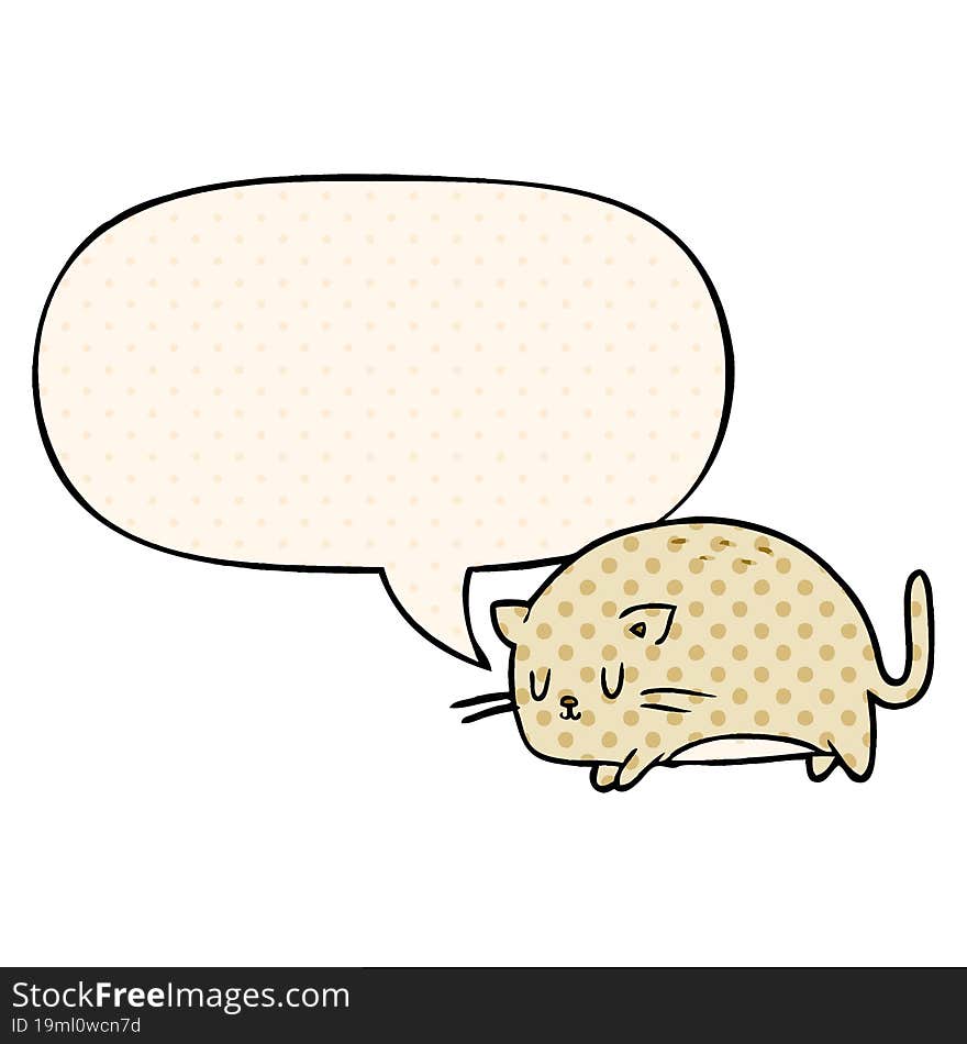 cute fat cartoon cat and speech bubble in comic book style