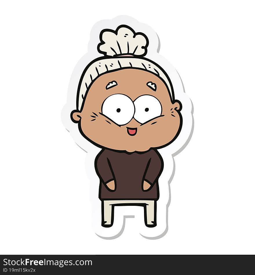 sticker of a cartoon happy old woman