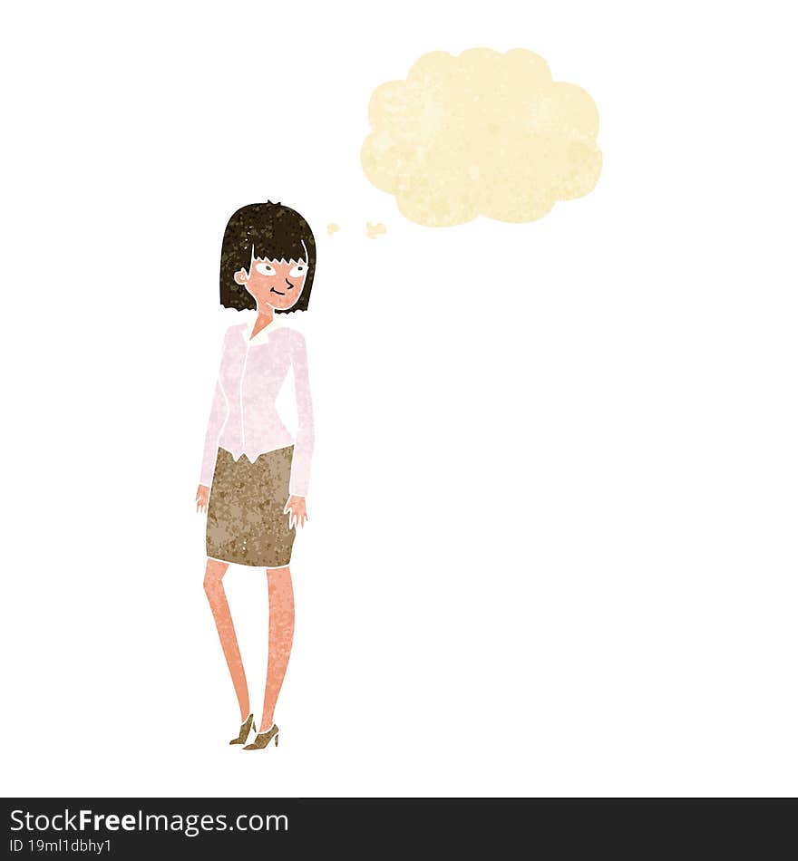 Cartoon Pretty Businesswoman With Thought Bubble