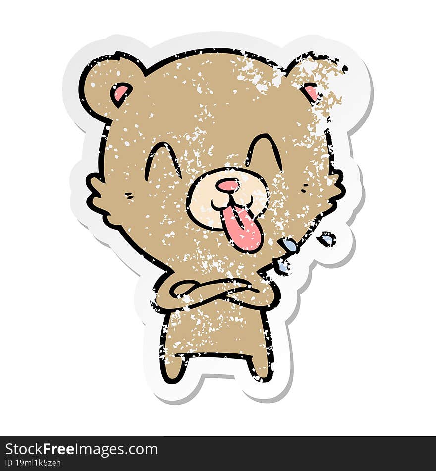 Distressed Sticker Of A Rude Cartoon Bear