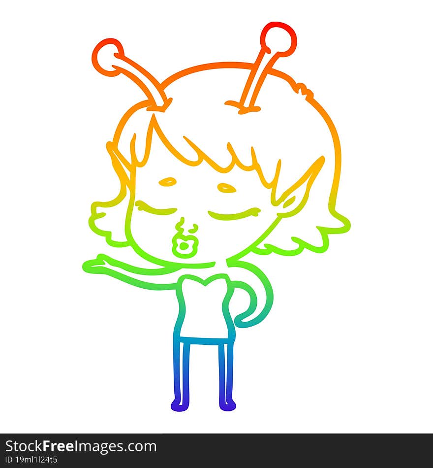 rainbow gradient line drawing cute alien girl cartoon