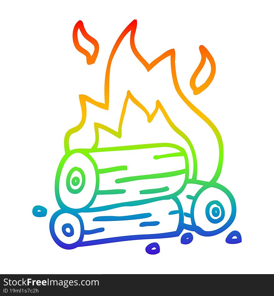 rainbow gradient line drawing cartoon burning logs