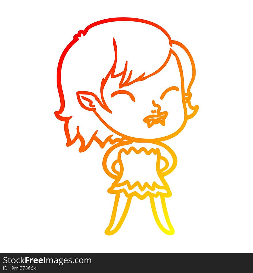 warm gradient line drawing cartoon vampire girl with blood on cheek