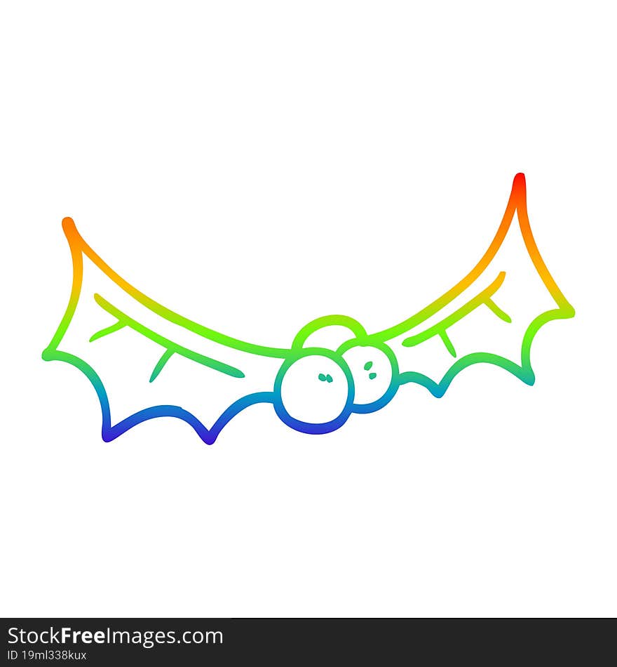 rainbow gradient line drawing of a cartoon holly twig