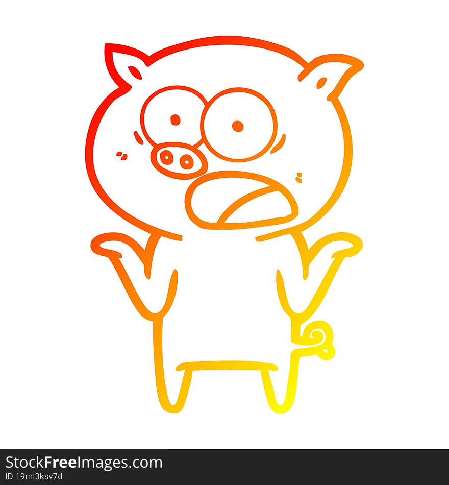 warm gradient line drawing of a cartoon pig shouting