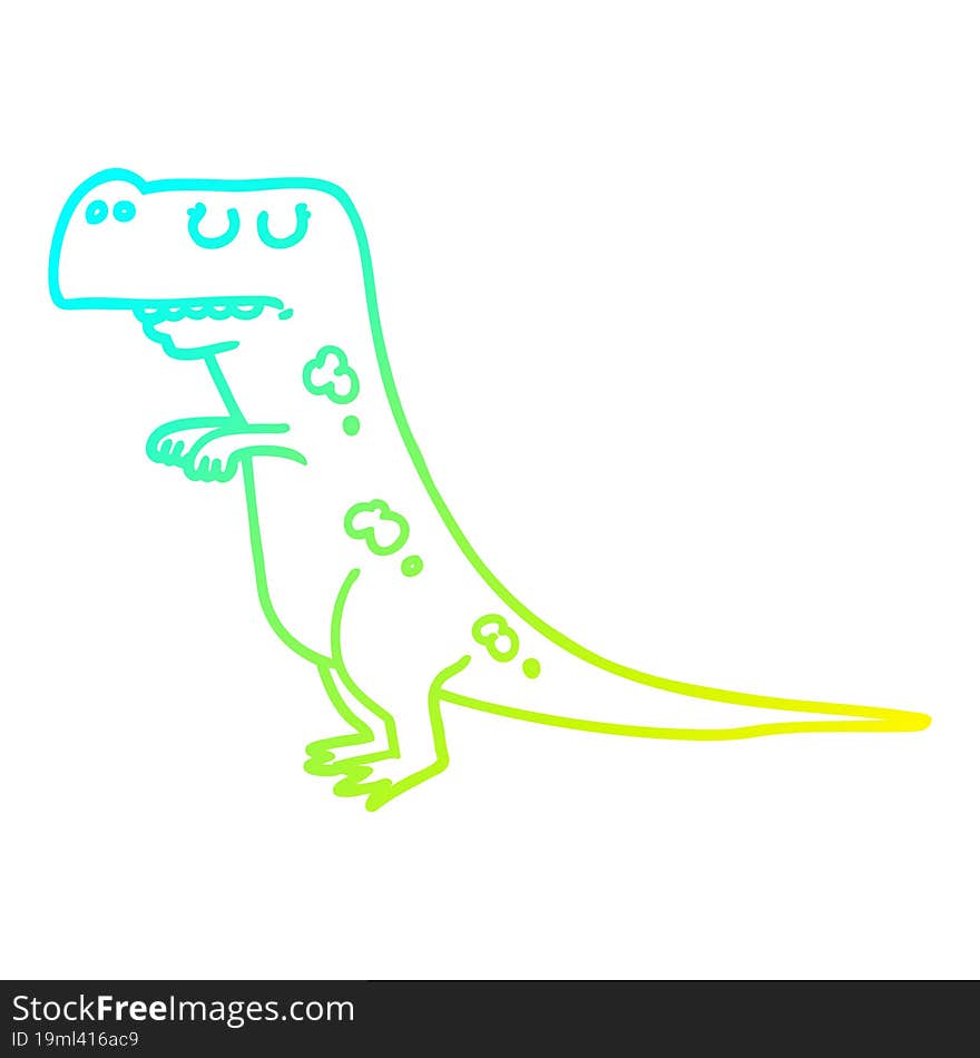 cold gradient line drawing of a cartoon dinosaur