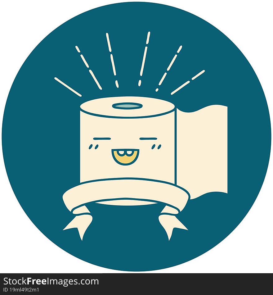 icon of tattoo style toilet paper character