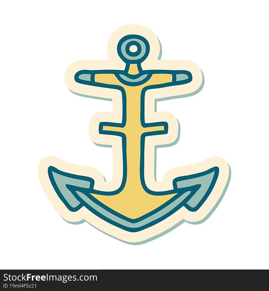 sticker of tattoo in traditional style of an anchor. sticker of tattoo in traditional style of an anchor