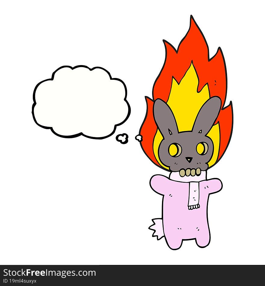 freehand drawn thought bubble cartoon flaming skull rabbit