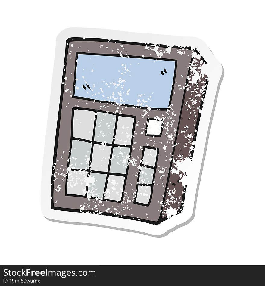 retro distressed sticker of a cartoon calculator