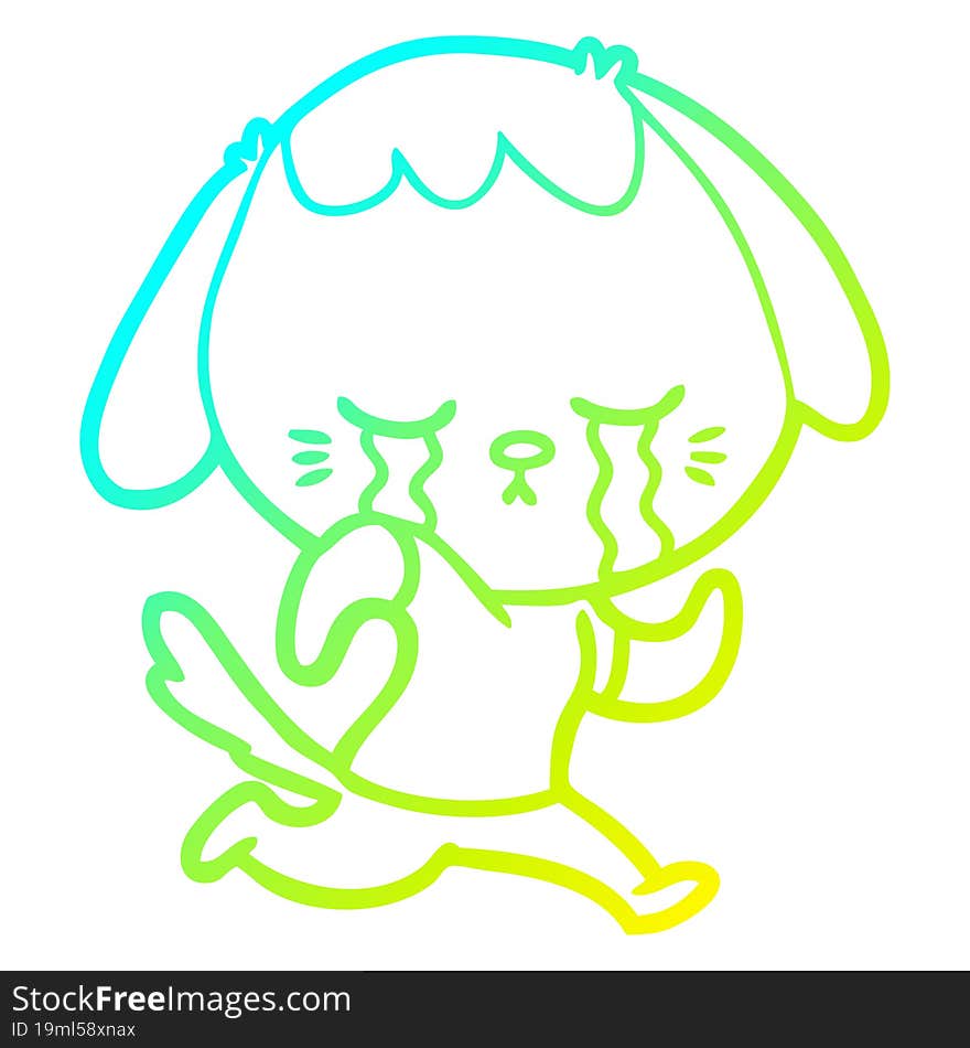 cold gradient line drawing of a cute puppy crying cartoon