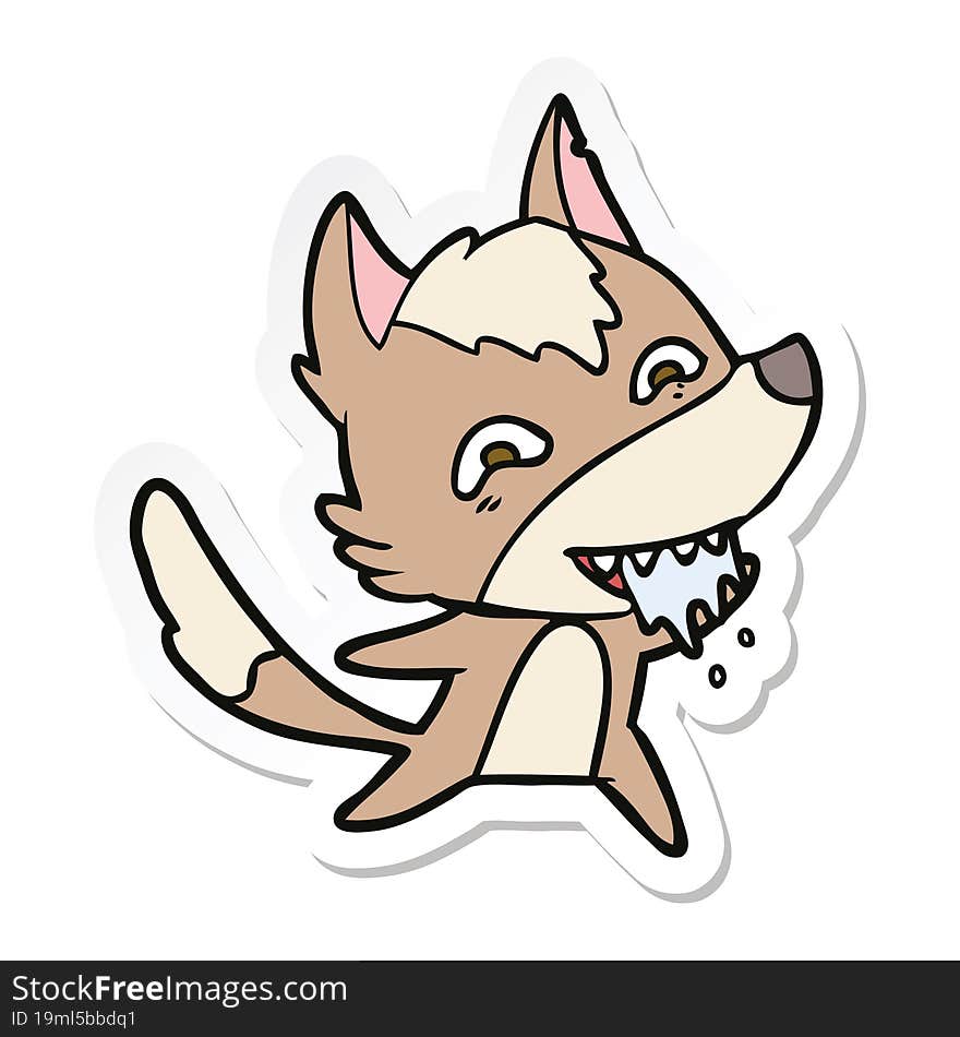 sticker of a cartoon hungry wolf