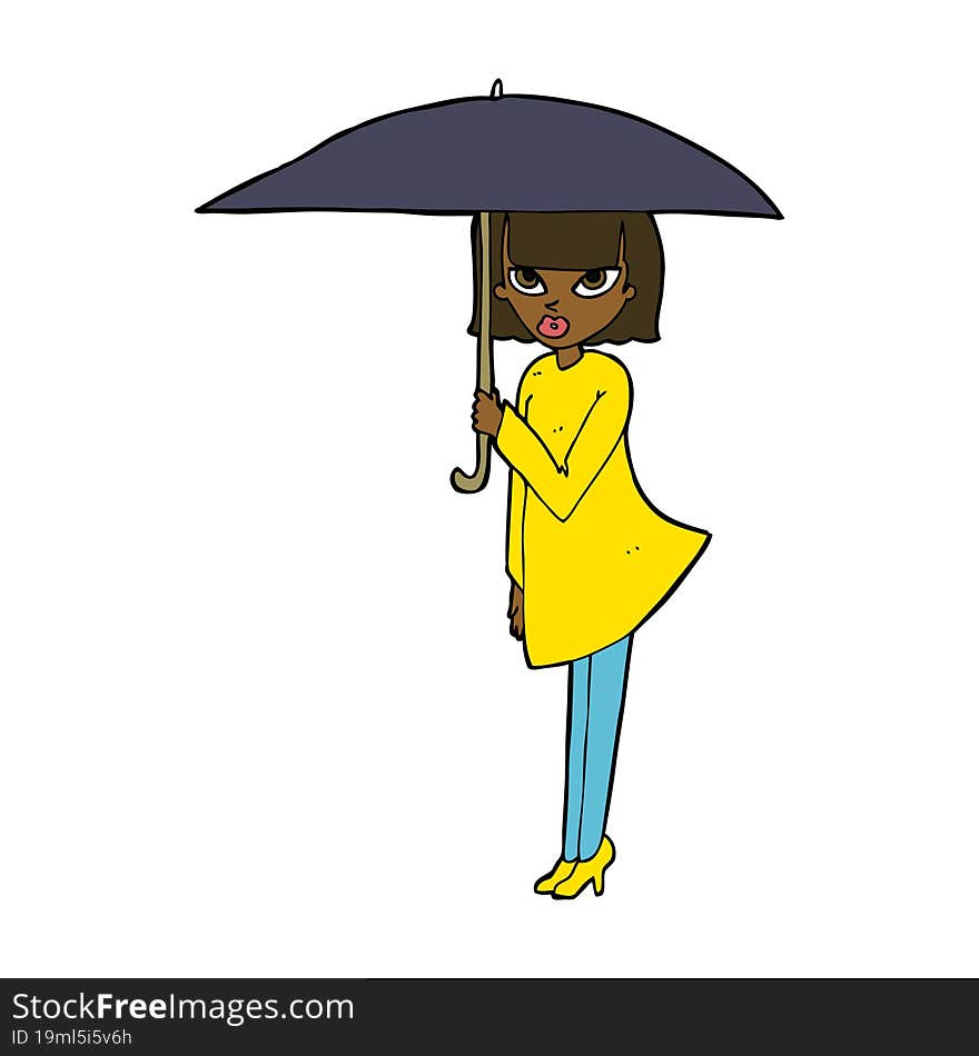 cartoon woman with umbrella