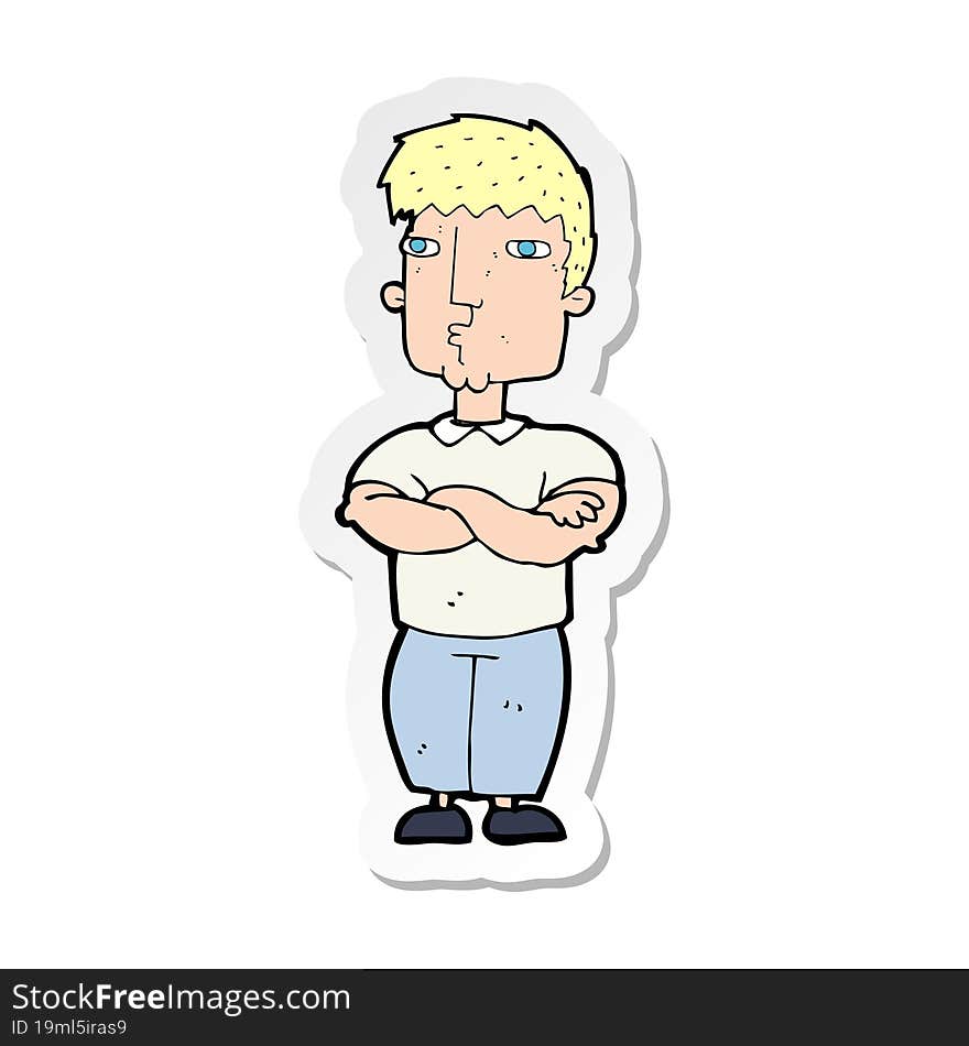 sticker of a cartoon man with crossed arms