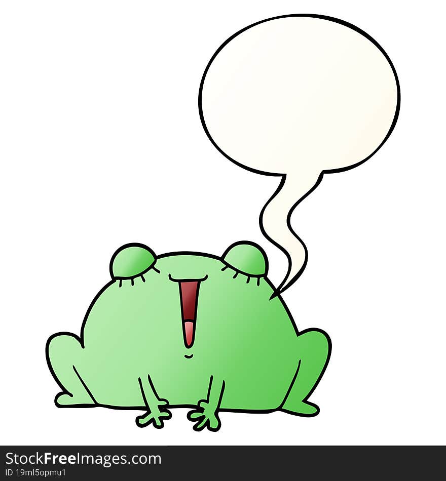 cute cartoon frog with speech bubble in smooth gradient style