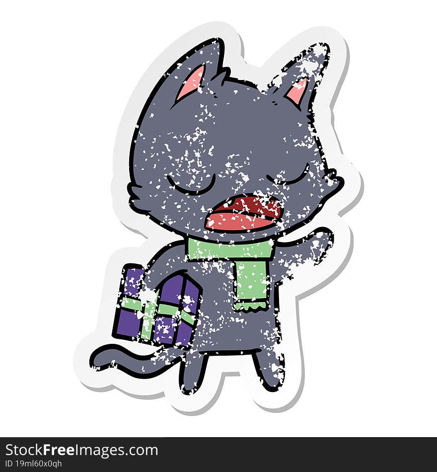 distressed sticker of a talking cat cartoon