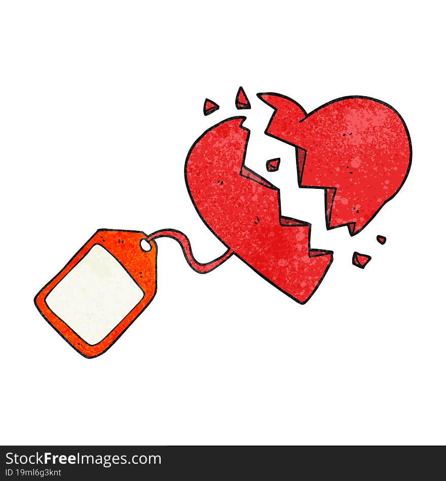 textured cartoon luggage tag on broken heart