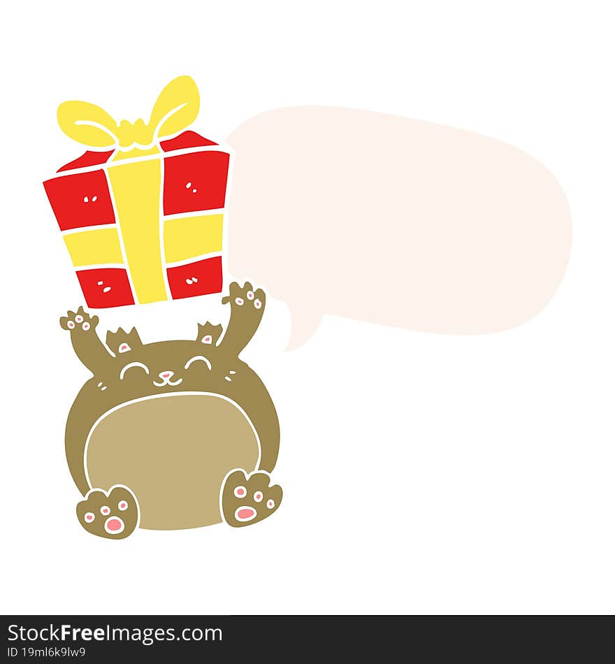 cute cartoon christmas bear with speech bubble in retro style