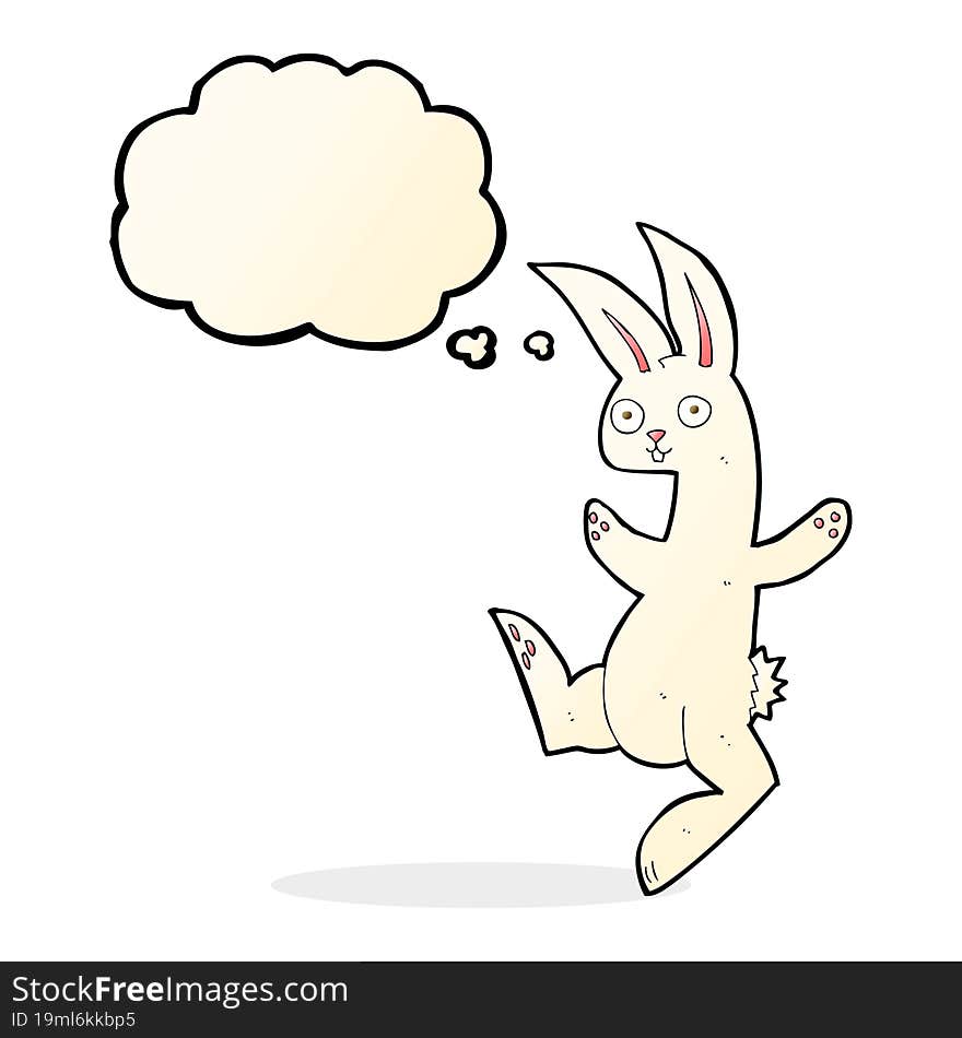 funny cartoon white rabbit with thought bubble