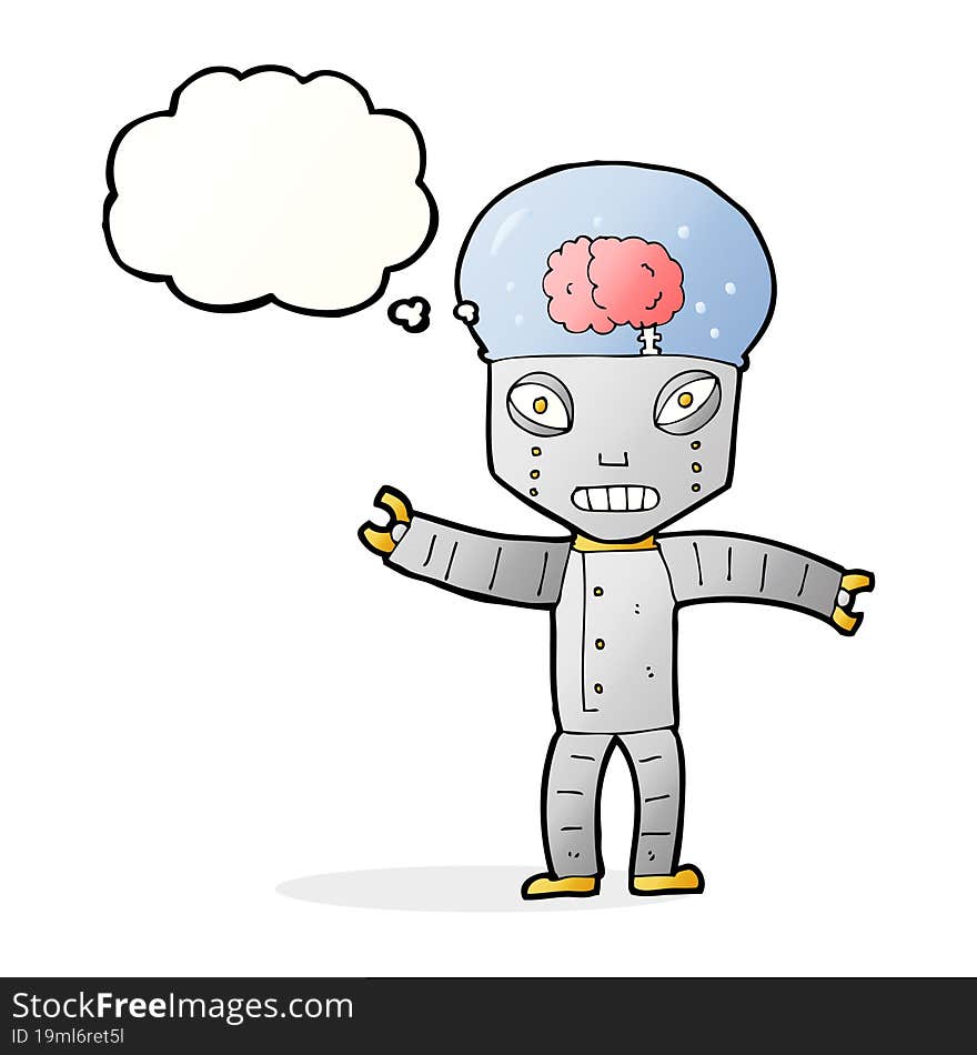 funny cartoon robot with thought bubble