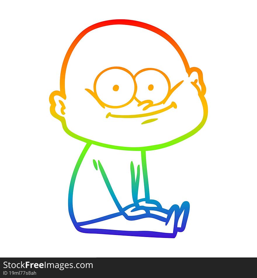 Rainbow Gradient Line Drawing Cartoon Bald Man Staring