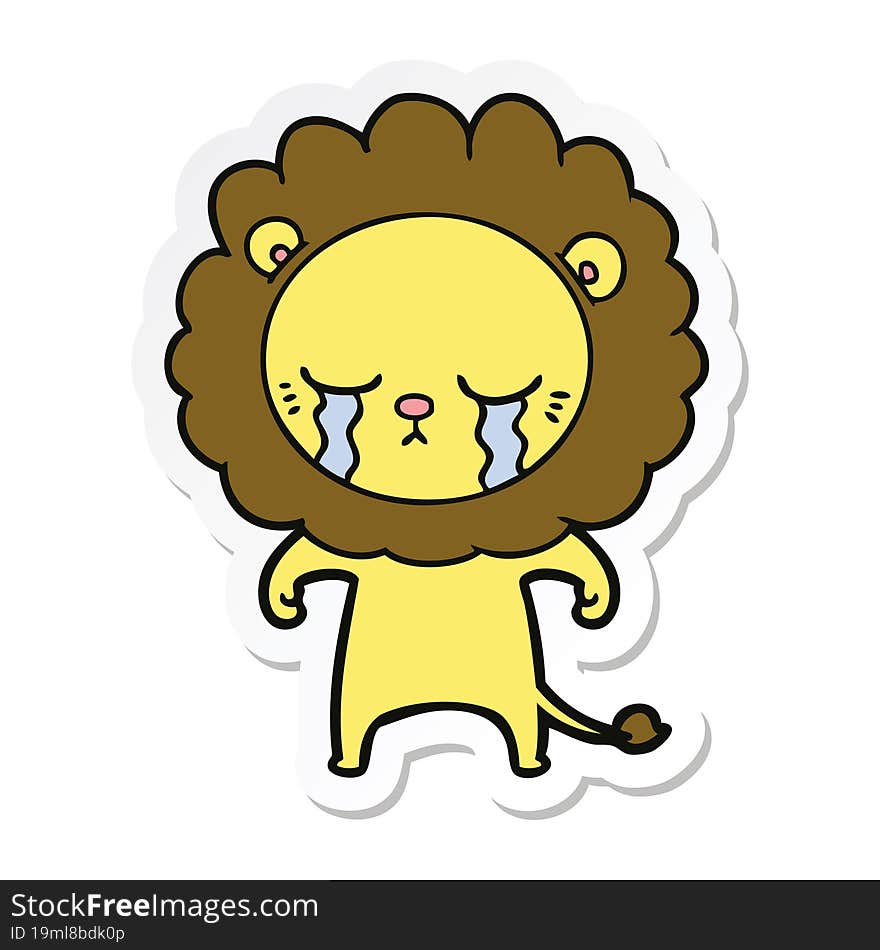 sticker of a crying cartoon lion