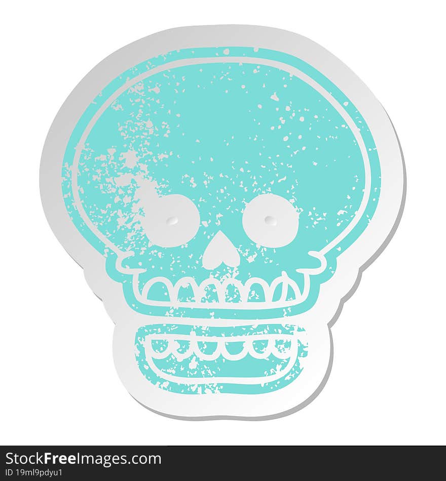 distressed old sticker of a skull head