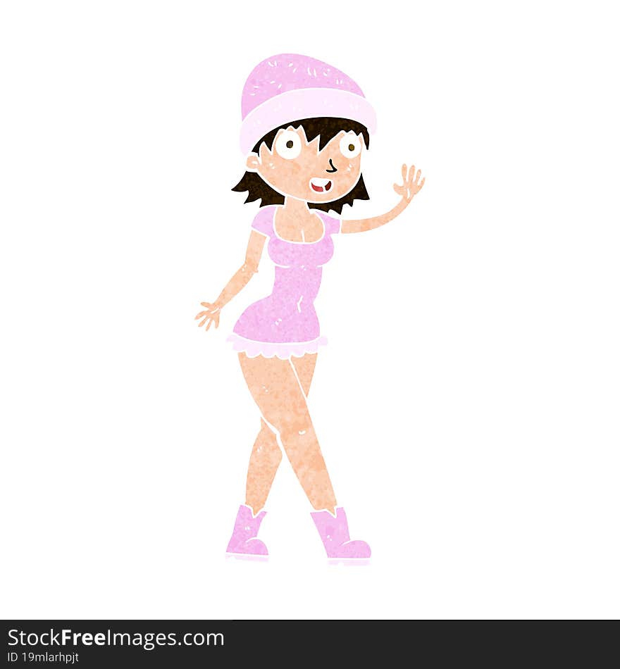 Cartoon Pretty Girl In Hat Waving