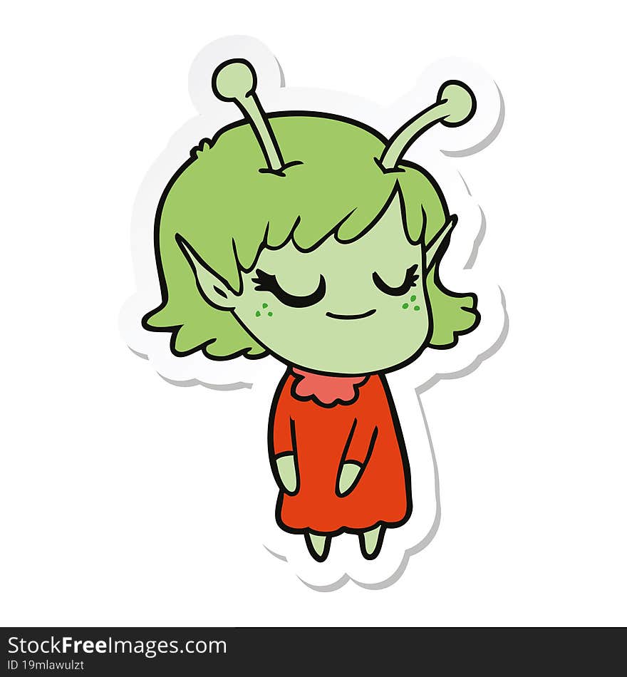 sticker of a smiling alien girl cartoon