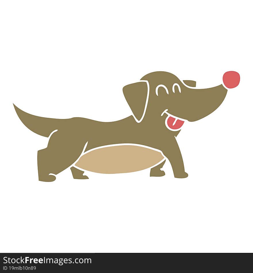 flat color illustration of a cartoon happy little dog