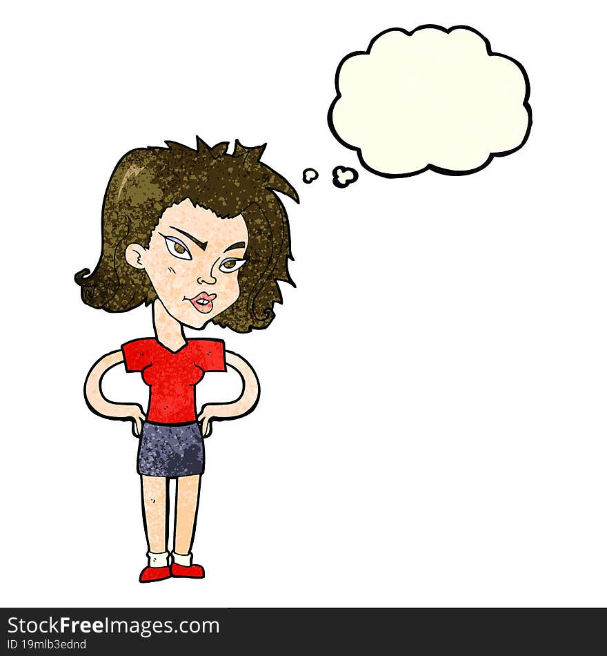 Cartoon Woman With Hands On Hips With Thought Bubble